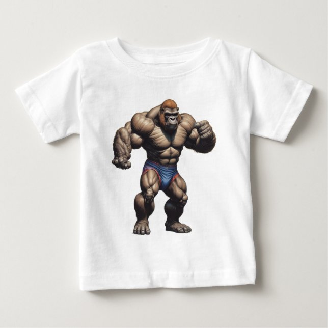 Camiseta De Bebé Gorilla Bodybuilder Pop Art Cartoon Drawing (Anverso)