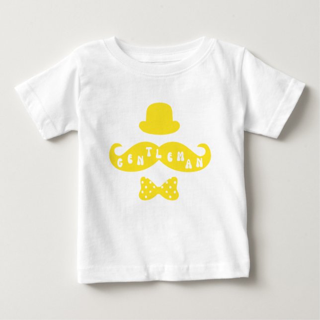 Camiseta De Bebé Gorra Amarillo Mustache Casual Baby Boy T-Shirt (Anverso)