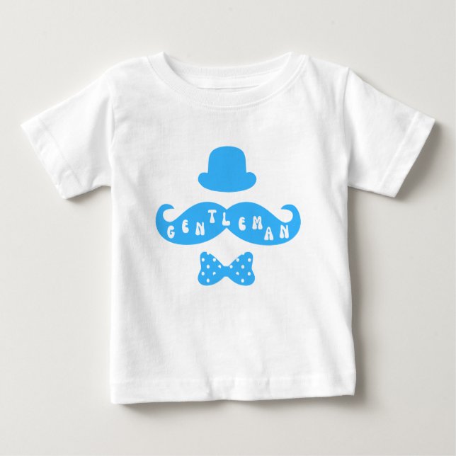 Camiseta De Bebé Gorra Azul Mustache Casual Baby Boy T-Shirt (Anverso)