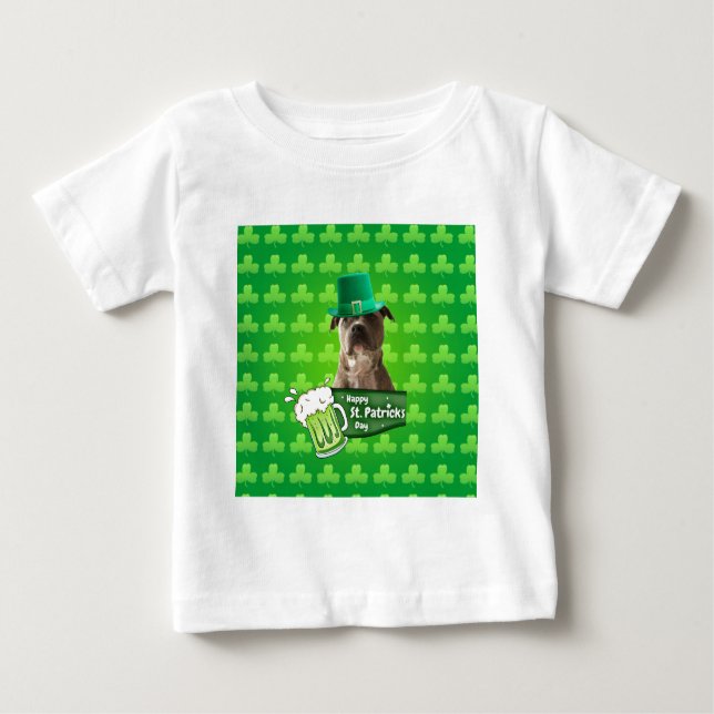 Camiseta De Bebé Gorra de Bulldog Cute Pit St. Patrick's Day w Clov (Anverso)
