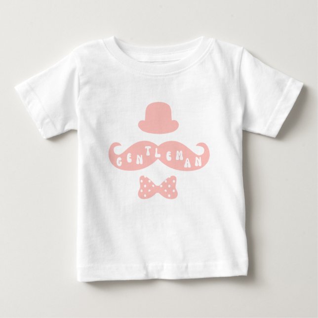 Camiseta De Bebé Gorra Rosa Mustache Casual Baby Boy T-Shirt (Anverso)