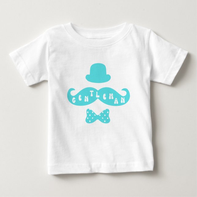 Camiseta De Bebé Gorra Turquesa Mustache Casual Baby Boy T-Shirt (Anverso)