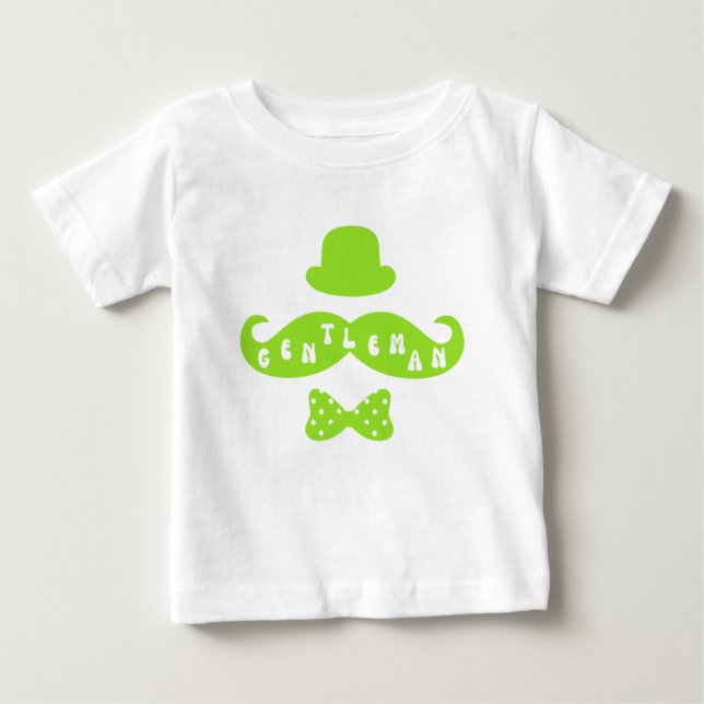 Camiseta De Bebé Gorra Verde Mustache Casual Baby Boy T-Shirt (Anverso)