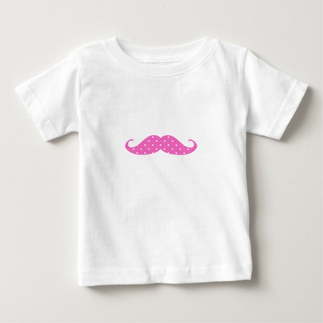 Camiseta De Bebé Graciosa chica rosa caliente Polka Doce Mustache (Anverso)