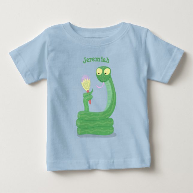 Camiseta De Bebé Graciosa serpiente verde con maraca personalizado (Anverso)