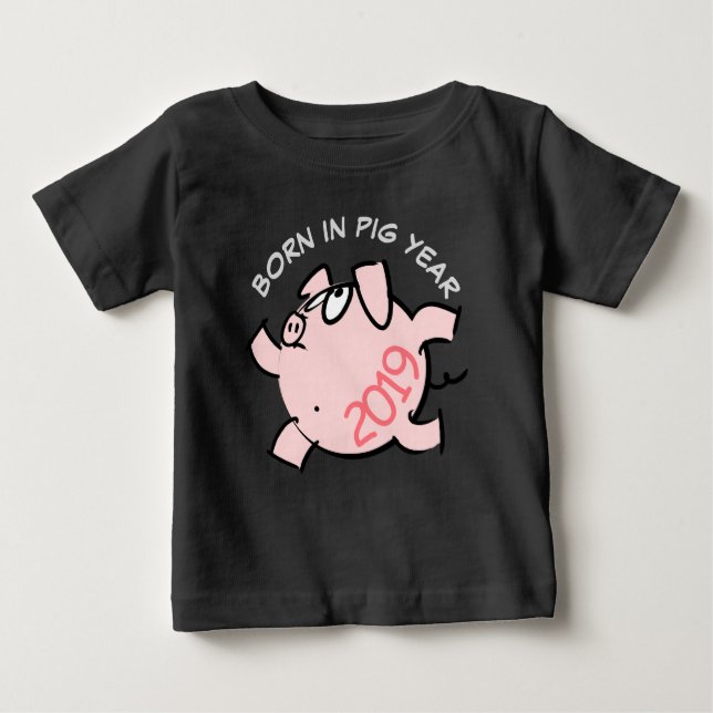 Camiseta De Bebé Gracioso 6 Personalizados Ilustracion Cerdo Rosa 2 (Anverso)
