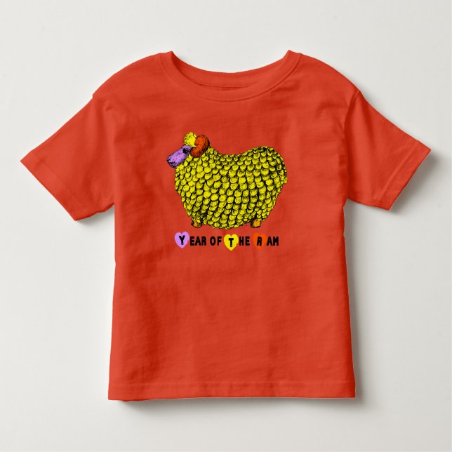 Camiseta De Bebé Gracioso Año Chino Ram Amarillo Zodiac Toddler T (Anverso)
