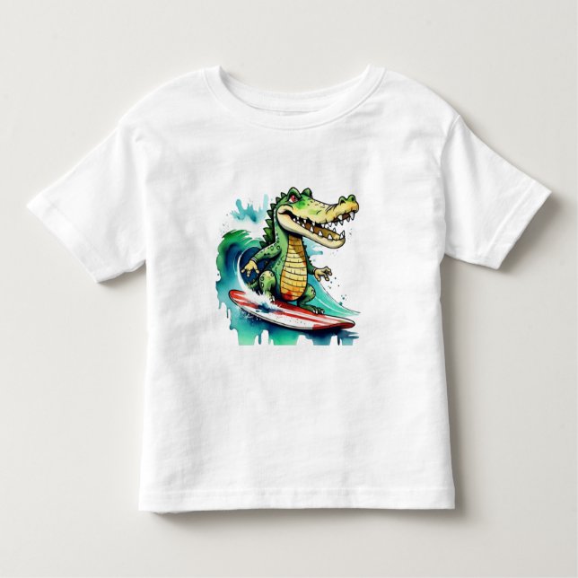 Camiseta De Bebé Gracioso cocodrilo surfeando T-Shirt (Anverso)