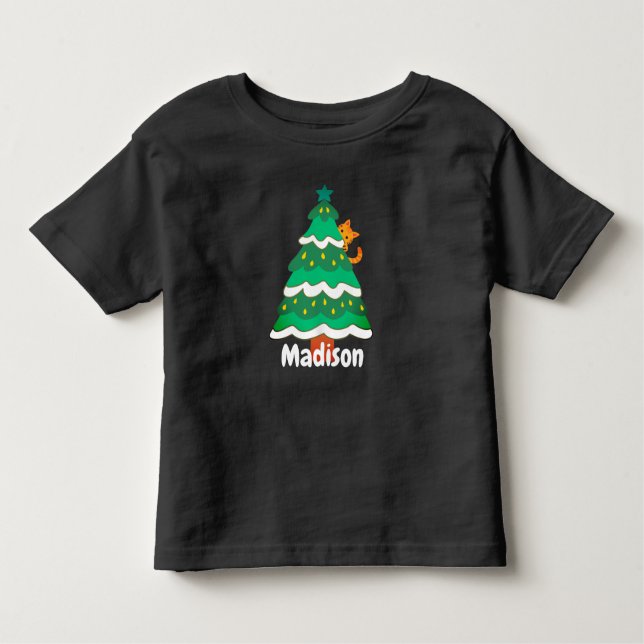 Camiseta De Bebé Gracioso gato de árbol de navidad lindo personaliz (Anverso)