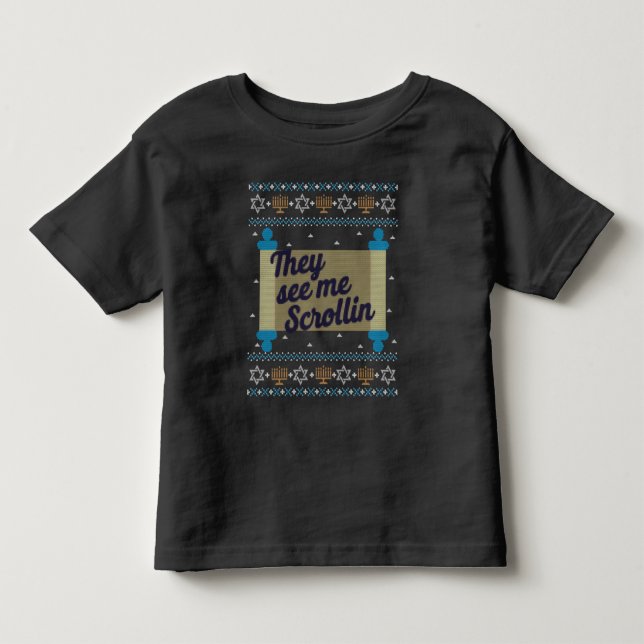 Camiseta De Bebé Gracioso Hanukkah me ve Scrollin Tee (Anverso)