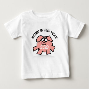 Camiseta De Bebé Gracioso Ilustracion Personalizado Pink Pig 2019 B