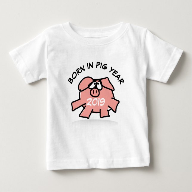 Camiseta De Bebé Gracioso Ilustracion Personalizado Pink Pig 2019 B (Anverso)