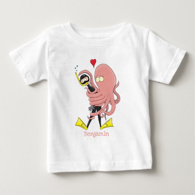 Camiseta De Bebé Gracioso pulpo abrazos buceo humor personalizado (Anverso)