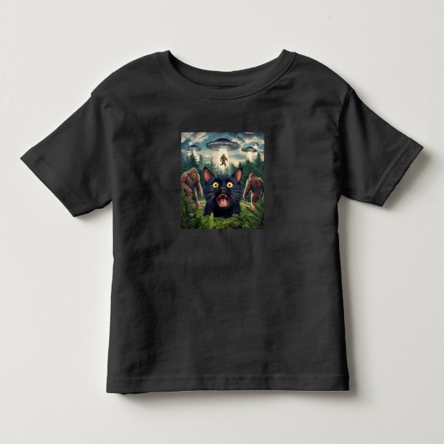 Camiseta De Bebé Gracioso UFO Gato de pie grande Selfie Niños Hombr (Anverso)