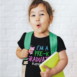 Camiseta De Bebé Graduación de Preescolar Niña Búho Rosa Personaliz