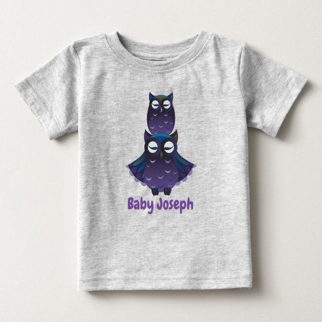 Camiseta De Bebé Gráfica de lechuza y peto de sellado adorable (Anverso)