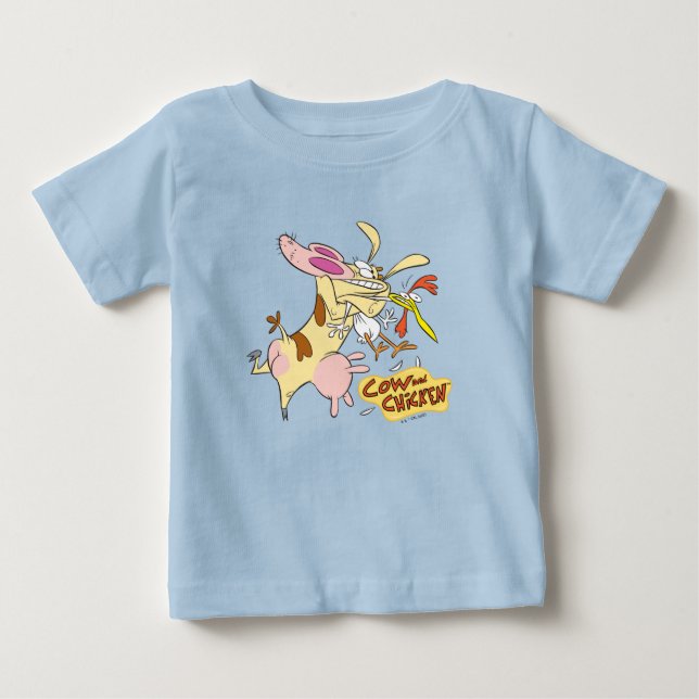 Camiseta De Bebé Gráfico de abrazo de vaca y pollo (Anverso)