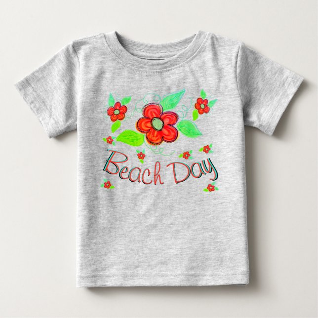 Camiseta De Bebé Gran Flor Roja Naranja en Flor (Anverso)