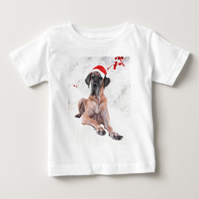 Camiseta De Bebé Gran Gorra de perro danés Feliz Navidad (Anverso)