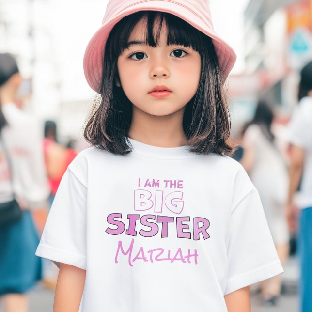Camiseta De Bebé Gran Hermana Chica Cute Personalizado Rosa Persona (I am the big sister personalized pink Girl's T shirt.)