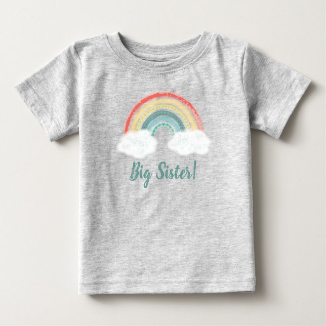 Camiseta De Bebé Gran Hermana del Boho Rainbow Baby Shower (Anverso)