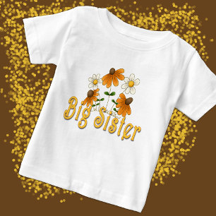 Camiseta De Bebé Gran Hermana Naranja sincera Flores blancas