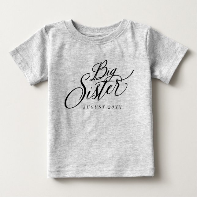 Camiseta De Bebé Gran Hermana Personalizado Invitación de fecha de  (Anverso)