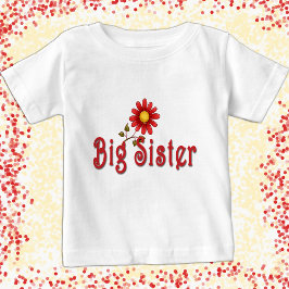 Camiseta De Bebé Gran Hermana Rojo Flor Whimsical Parentela