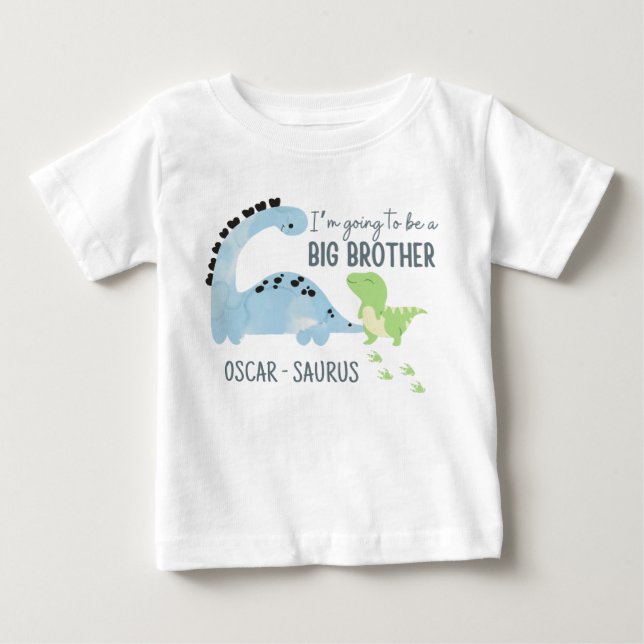 Camiseta De Bebé Gran Hermano de Dinosaurio Personalizado, Gran Her (Anverso)
