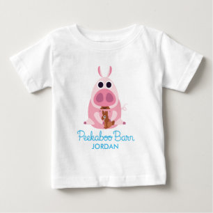 Camiseta De Bebé Granero Pascua el   del Peekaboo receloso el cerdo