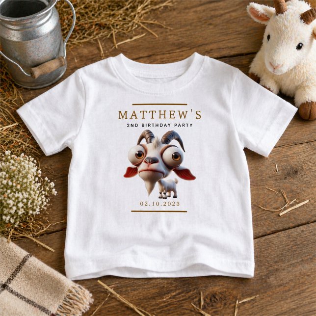 Camiseta De Bebé Granja de animales con cabras lindas para cumpleañ (Cute Goat Farm Animals 2nd Birthday Party Baby T-Shirt)