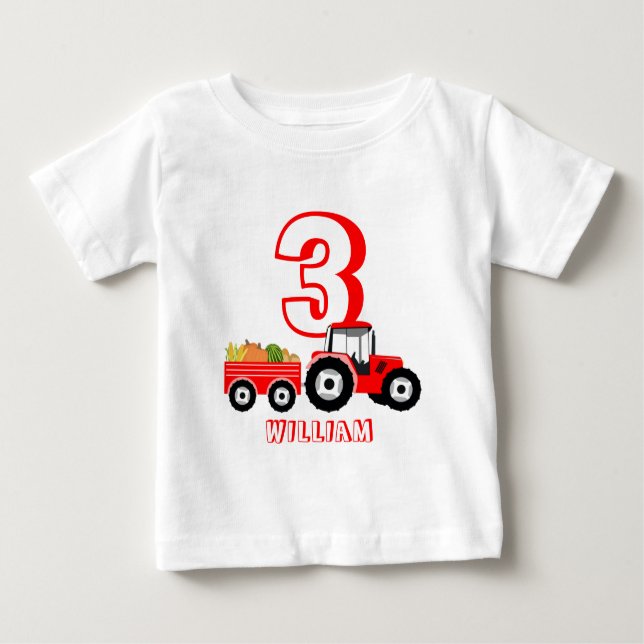 Camiseta De Bebé Granja de Camión Rojo Produce Niño Cumpleaños (Anverso)