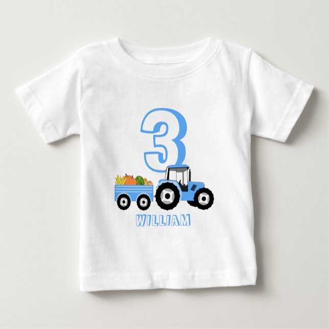 Camiseta De Bebé Granja de Camiones Azules Produce Niño Cumpleaños (Anverso)
