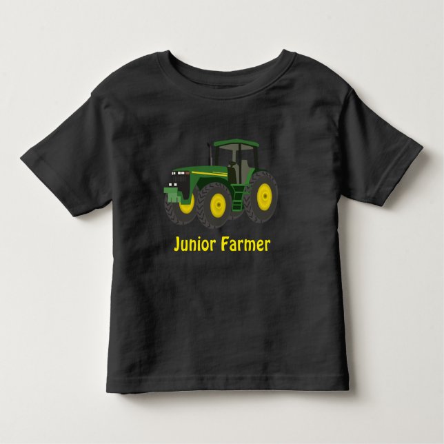 Camiseta De Bebé "Granjero menor" y tractor verde (Anverso)