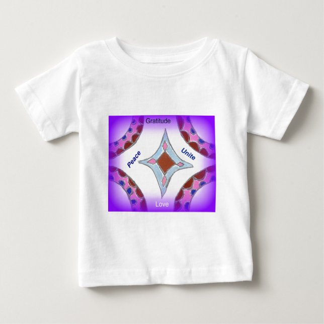 Camiseta De Bebé "Gratitude Peace Love Unite" Mandala Art Print (Anverso)