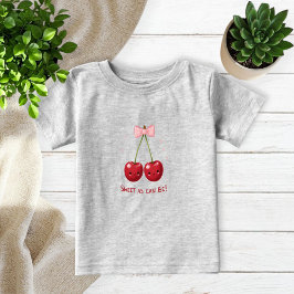 Camiseta De Bebé Gray Kids T-Shirt with Cherries and Pink Bow