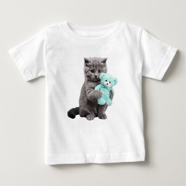 Camiseta De Bebé Gray Tabby y Teddy Bear (Anverso)
