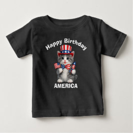 Camiseta De Bebé Gray & White Kitten (1d) Patriotic Kid T-Shirt