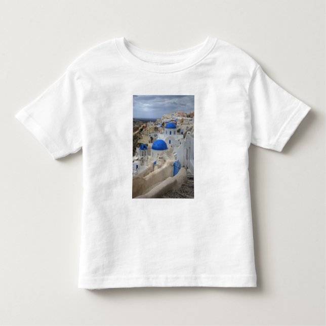 Camiseta De Bebé Grecia, Santorini. Torre Bell y cúpulas azules de  (Anverso)