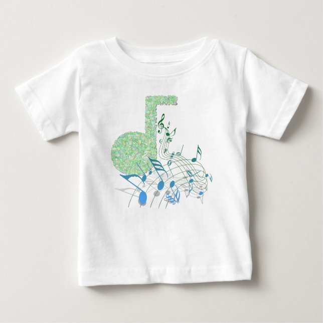 Camiseta De Bebé Green & Blue Music Notes White Baby Tutu Bodysuit (Anverso)