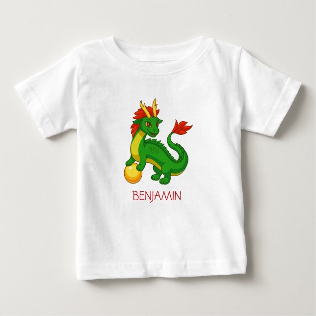 Camiseta De Bebé Green Chinese Dragon Custom Name (Anverso)