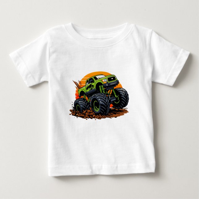 Camiseta De Bebé Green Monster Truck Off-Road Racing Illustration (Anverso)