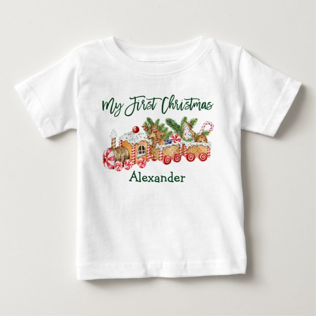 Camiseta De Bebé Green My First Christmas Gingbread Train (Anverso)