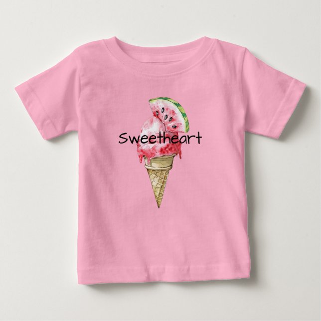 Camiseta De Bebé Green Red Watermelon Ice Cream Cone Sweetheart (Anverso)