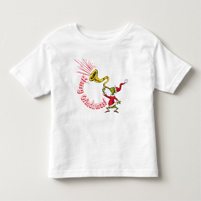 Camiseta De Bebé Grinch Blowing the Merry Grinchmas Horn (Anverso)