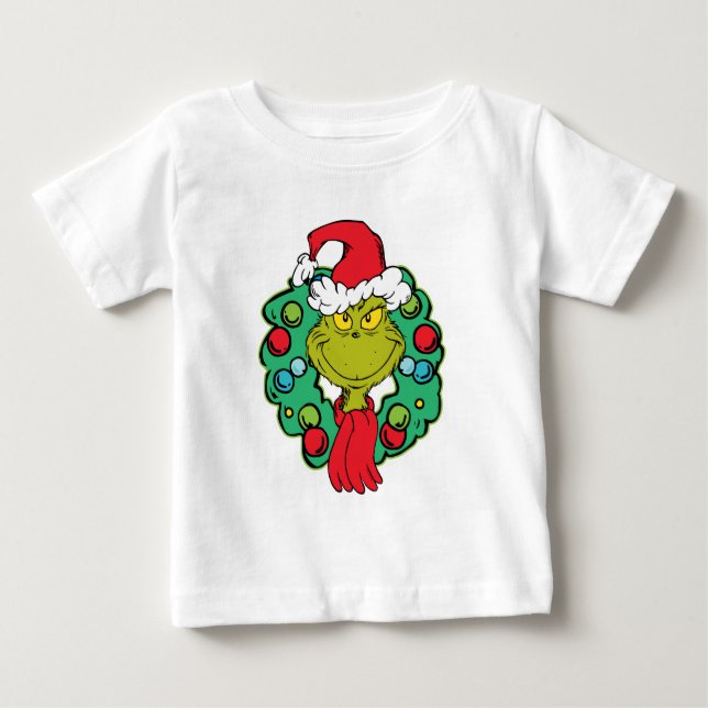 Camiseta De Bebé Grinch | Navidades de la guirnalda de vacaciones (Anverso)