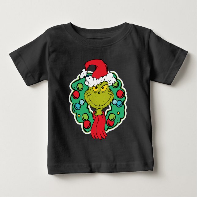 Camiseta De Bebé Grinch | Navidades de la guirnalda de vacaciones (Anverso)
