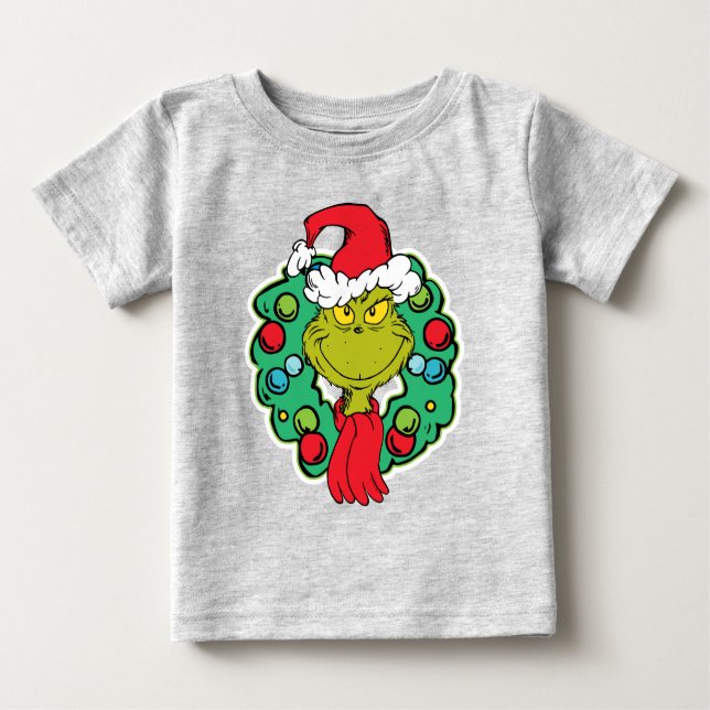 Camiseta De Bebé Grinch | Navidades de la guirnalda de vacaciones (Anverso)