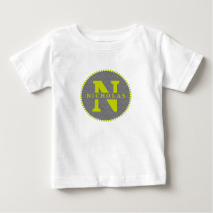 Camiseta De Bebé Gris Chevron + Green Monogram Romper