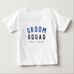 Camiseta De Bebé Groom Squad | Moderno bachiller Groomsman estilo<br><div class="desc">"Groom Squad", sencillo y elegante, cita camisetas de niños de arte con tipografía moderna y minimalista en negro y azul marino en un estilo moderno y moderno. El lema, nombre y rol se puede personalizar fácilmente con los nombres de tu escuadrón de novios, por ejemplo, novio, mejor hombre, novio, padre...</div>